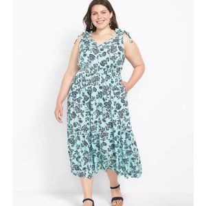 Lane Bryant Tie-Shoulder Tiered Maxi Dress Vines Print Blue Floral Size 22